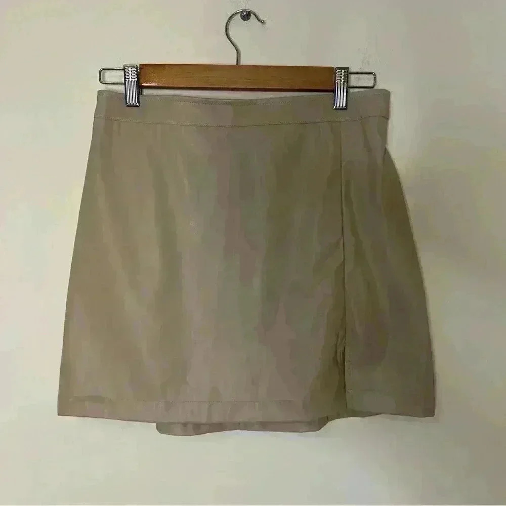 BP Faux Leather Tan Side Slit Mini Skirt Size M Edit Listing Photos